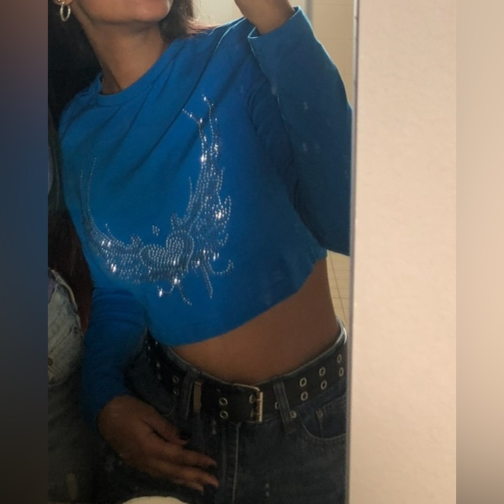 Long sleeve rhinestone top
